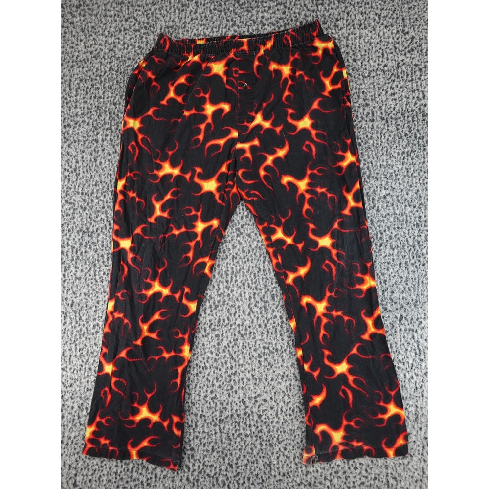 No Boundaries Pajama Pants Mens Large Black Orange Flame Print Cotton NB12P204